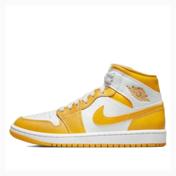 Air Jordan 1 Nike Mid Zapatillas Baloncesto Mujer Blancas Amarillo | JD-907NF