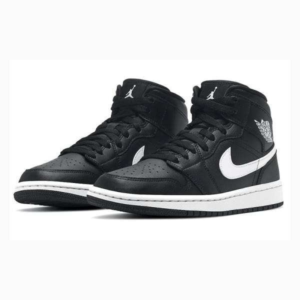 Air Jordan 1 Nike Mid Zapatillas Baloncesto Mujer Negras Blancas | JD-987BN