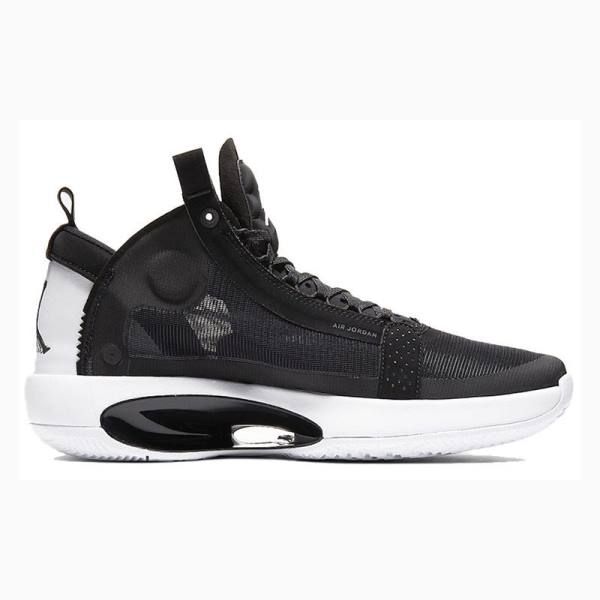 Air Jordan 34 Nike Metallic Silver Zapatillas Baloncesto Hombre Negras Blancas | JD-518UG