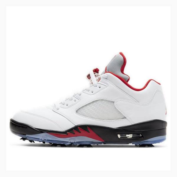 Air Jordan 5 Nike Low Golf Zapatillas Hombre Blancas Rojas Negras | JD-854BO