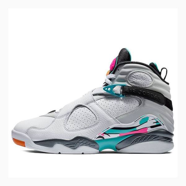 Air Jordan 8 Nike Retro South Beach Zapatillas Baloncesto Hombre Blancas Moradas Azules | JD-047MK